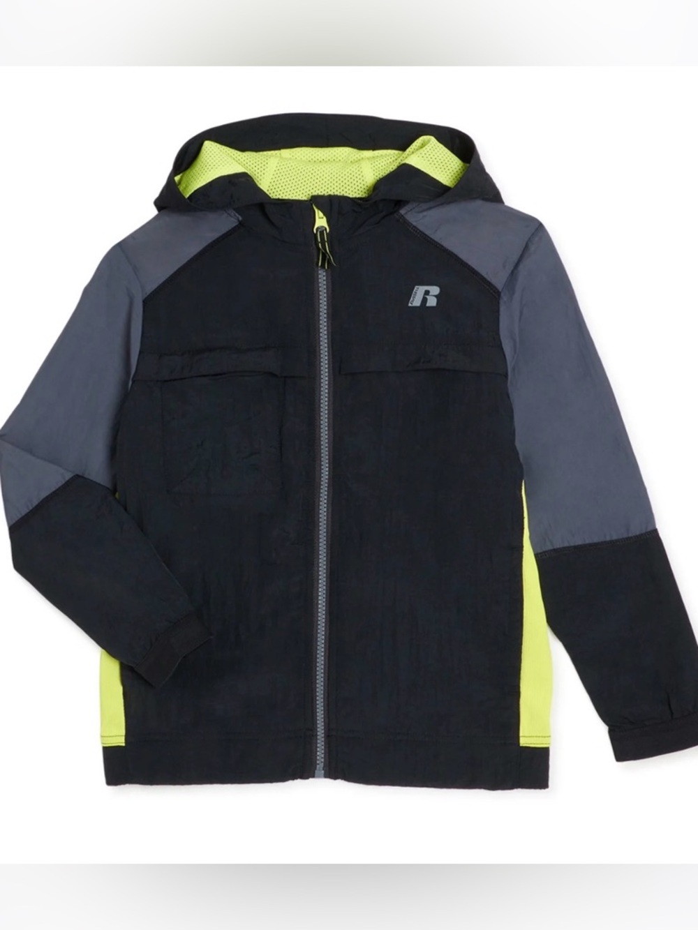 Russell Athletic Black Gray Hooded Jacket Neon Size 6/7 yrs